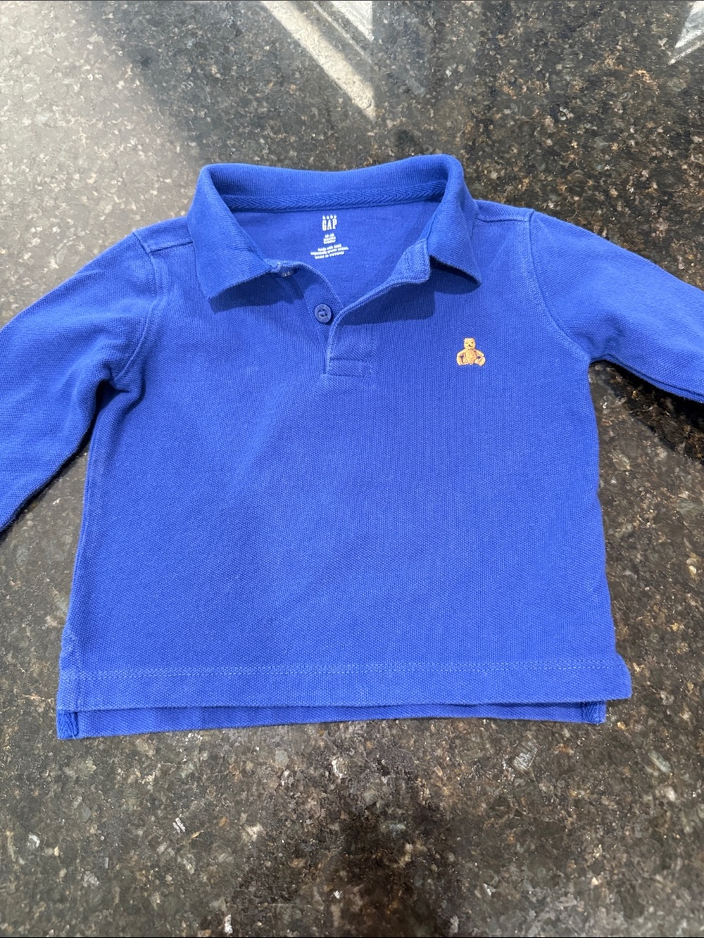 GAP Boys Long Sleeve Polo Shirt in Blue with Bear Embroidery